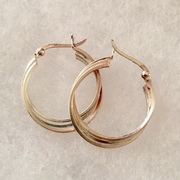 VTG Sterling Silver Triple Hoops Tricolor Earrings